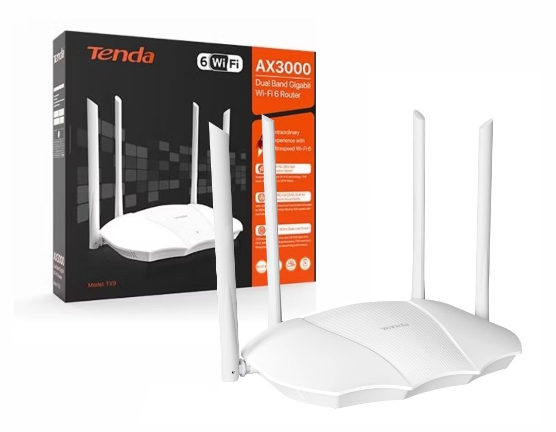 Router Tenda Wifi Gigabit AX3000 dual band CPU de doble núcleo a 1,6 GHz.