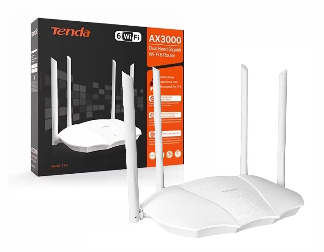 Router Tenda Wifi Gigabit AX3000 dual band CPU de doble núcleo a 1,6 GHz.