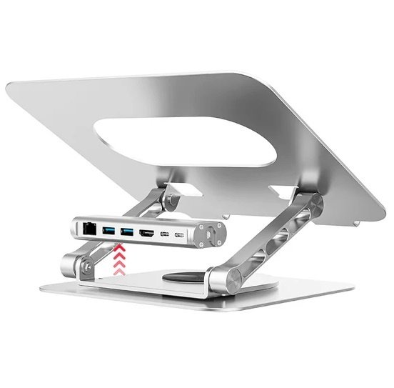 Soporte Unitek para Notebook 360° con HUB USB desmontable 2 x USB, HDMI, LAN, PD100W
